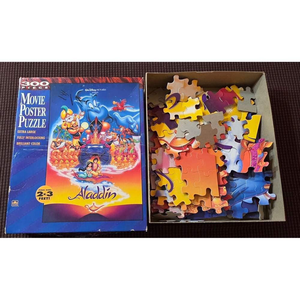 Vintage Disney Aladdin Movie Poster Puzzle 300 Piece Extra Large Golden 2x3 Feet